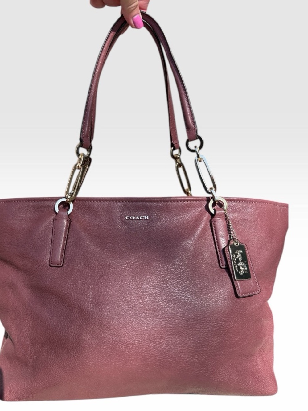 COACH Madison East West Tote Loganberry Pebble Leather
